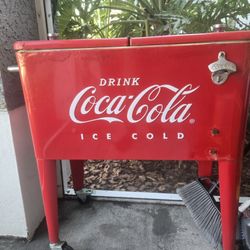 Coca-Cola Classic Ice Chest On Wheels With Bottle Opener. Great For Patios And Barbecues.