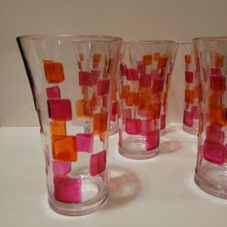 New Set of 8 Tumblers Magenta and Orange, Shatterproof  6½" Tall