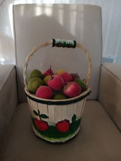 Rustic Apple Basket With Artificial Fruits