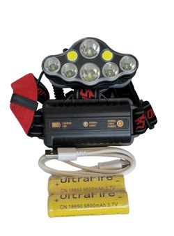 Skywolfeye Led Headlights Lamp UltraFire 8-LED Light: 8 Modes, Flashing, Multi-Color, Rechargeable, Waterproof, Adjustable