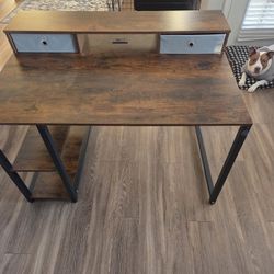 Rustic Brown Computer Desk with Drawers and Charging Ports – 47”