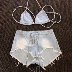 Jean Bikini Top With Shorts 