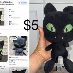 $5 Cat Noir Kwami Tiki Soft Plush 10” tall like new