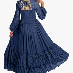 Dresser Flower Square Neck Tiered Ruffle Swing Party Maxi Dress 