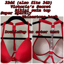 Victoria’s Secret red rhinestone bikini top 32dd (also fits 34D)$30