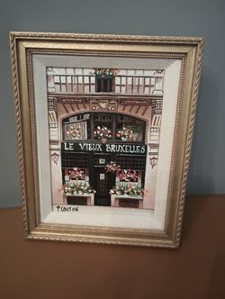 ORIGINAL PATRICIA COUTON OIL PAINTING ON CANVAS GOLD GILD FRAME 10.5" X 8.5" EXCELLENT PRE-OWNED CONDITION $75.00