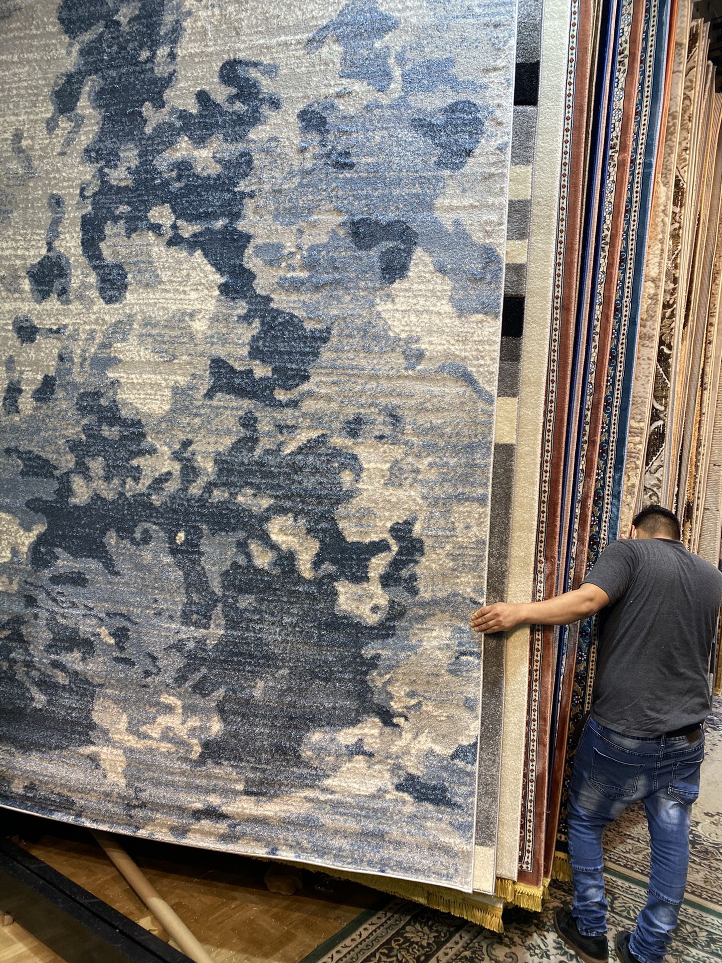 8x10 Area Rugs Carpet Rugs Modern Abstract Design Super Thick Tight Pile Colors Gray Blue Beige