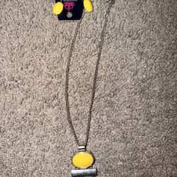 Paparazzi Yellow, Silver, And White Necklace Set With Earrings