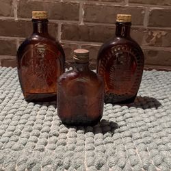 Reduced Price: Vintage Brown Glass Bottles Lot Of 3 