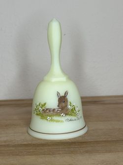 Vintage Fenton Uranium Bell. Mother’s Day Custard Glass With Fawn Signed 