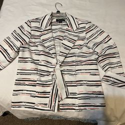 Perceptions New York Size 12 Black Orange White Striped Tie Front Blazer Jacket Dressy