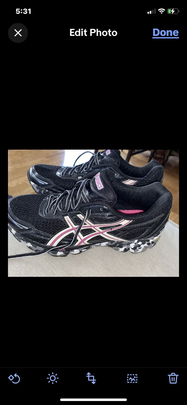 ASICS Women's Gel Flashpoint Black/Pink Camo Crosstraining Running Shoes Sz 9