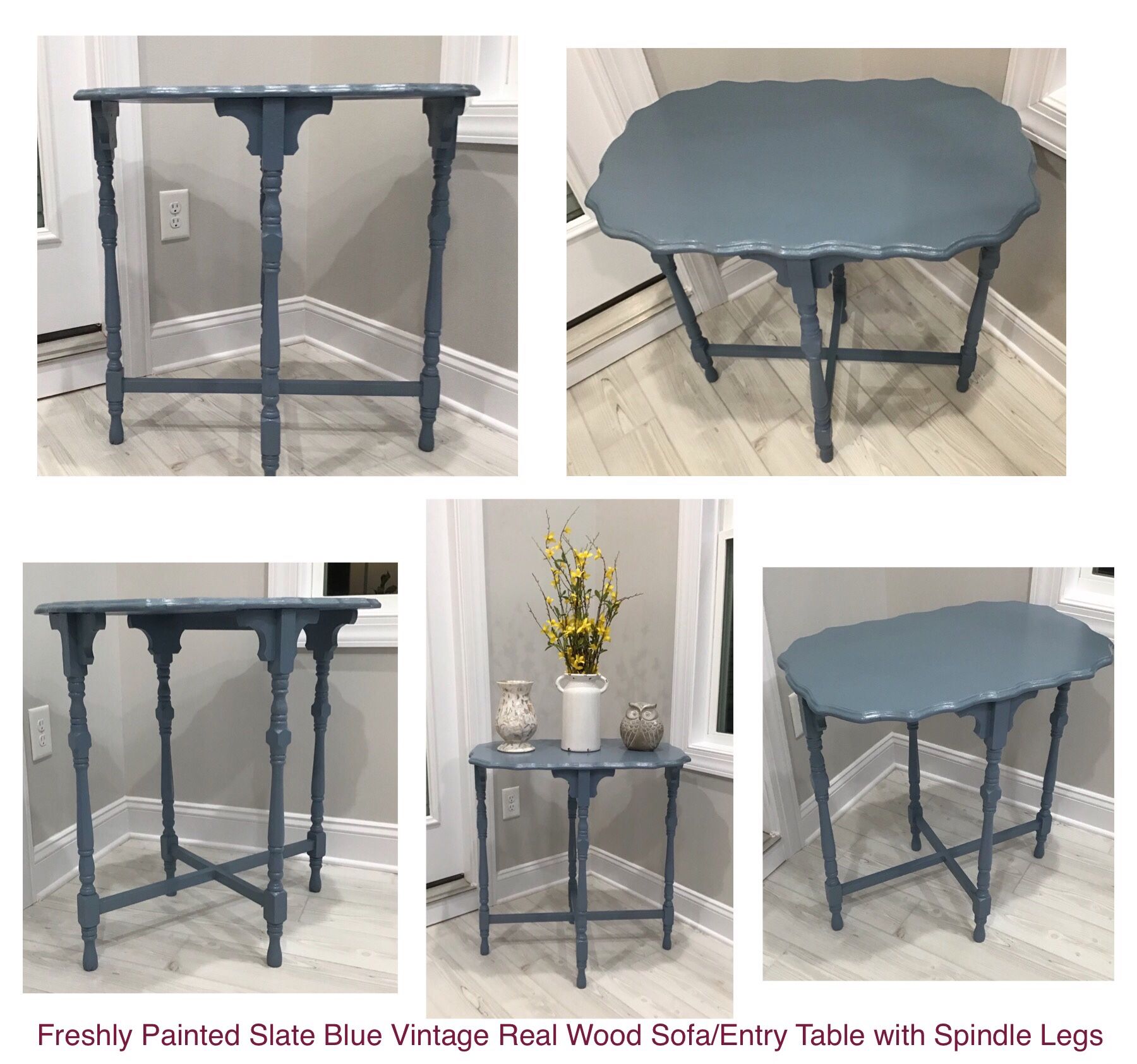 SALE!! Freshly Painted Slate Blue Vintage Real Wood Sofa/Entry Table with Spindle Legs