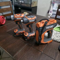 Brushless Ridgid Power Tool Set (Drill, Impact, Compressor)