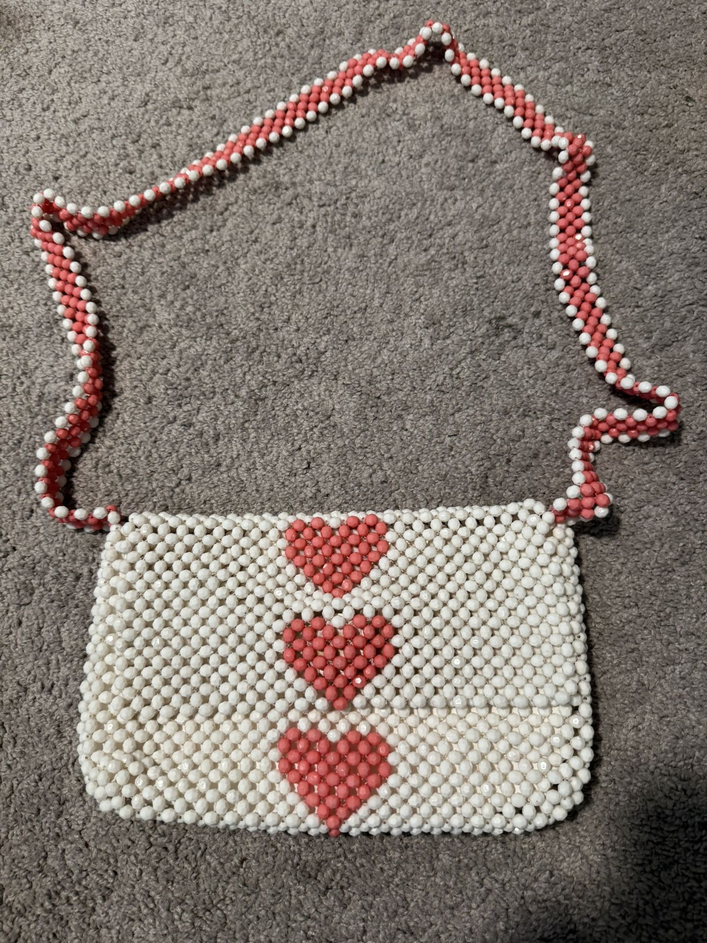 Chic Beaded Heart Design Bag - White and pink
