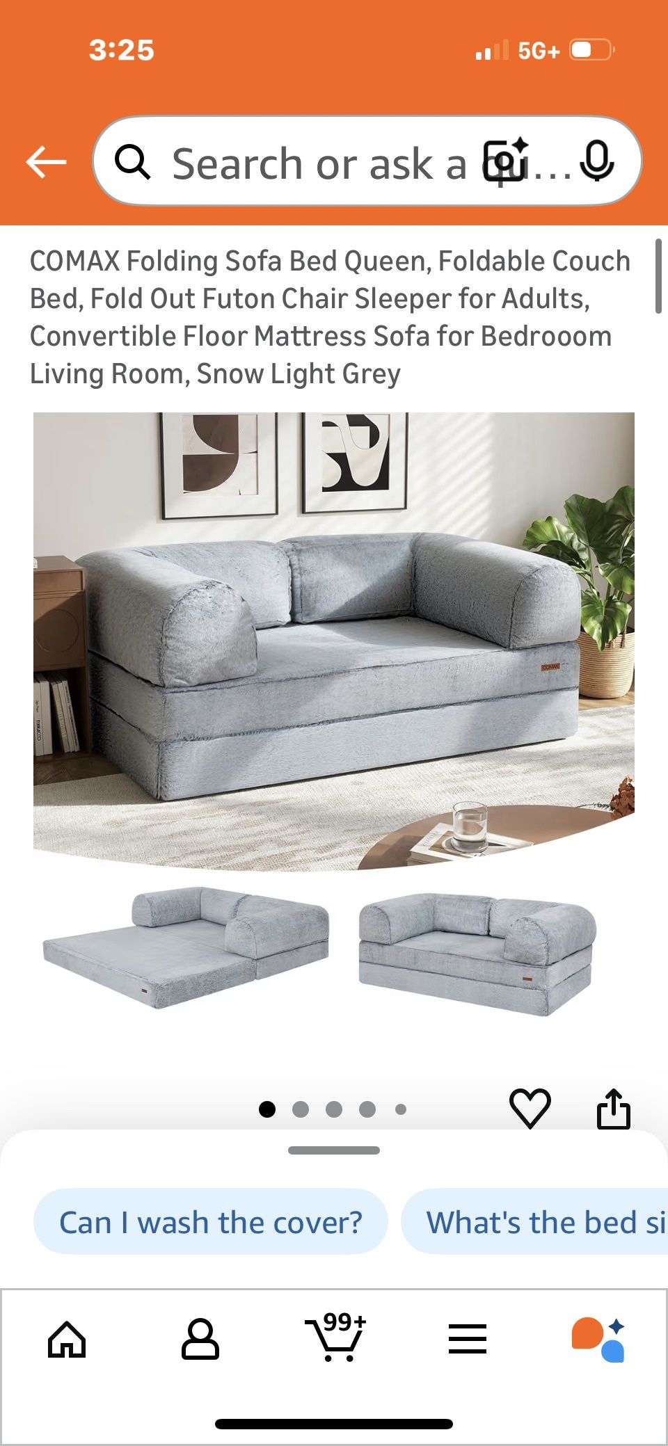 COMAX Folding Sofa Bed Queen, Foldable Couch Bed, Fold Out Futon Chair Sleeper for Adults, Convertible Floor Mattress Sofa for Bedrooom Living Room, S