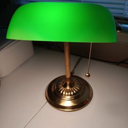Vintage Bankers Lamp Green Emerald Glass Shade