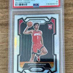 2023-24 Prizm AMEN THOMPSON Silver Prizm RC #150 Houston Rockets PSA 9