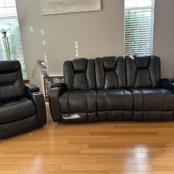 Leather Reclining Sofa & Recliner Set – $500 (Purchased from Mor Furniture)