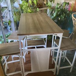 Kitchen Table/ Desk With 4 Stools And Shelves 