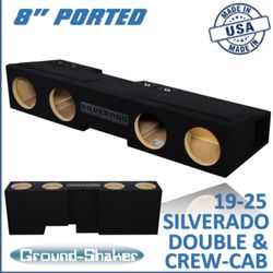 Black 8" Quad Ported Sub Box, Fits 19-26 Chevy Silverado Double & Crew-Cab