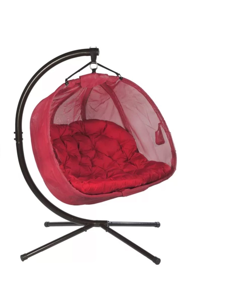 Egg Chair Swing Loveseat 2 Person No Cushion Red Porch Patio Outdoor Indoor