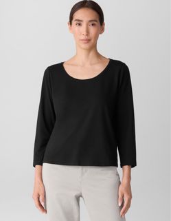 Eileen Fisher black round neck long sleeve top, size L