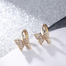 Gold Plated Crystal Butterfly Earrings