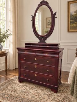 Antique dresser woth removable mirror hand carved solid wood with key