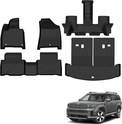 7PCS Floor Mats Compatible with 2024 2025 2026 Hyundai Santa Fe Hybrid Limited (Fits 6/7 Seater), TPE All Weather Custom Fit Full Set Floor Mats & Car
