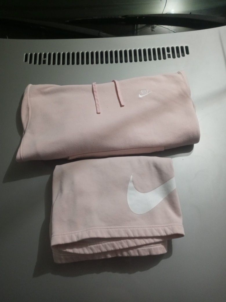Pink Nike Hoodie And Shorts Throw Offers
