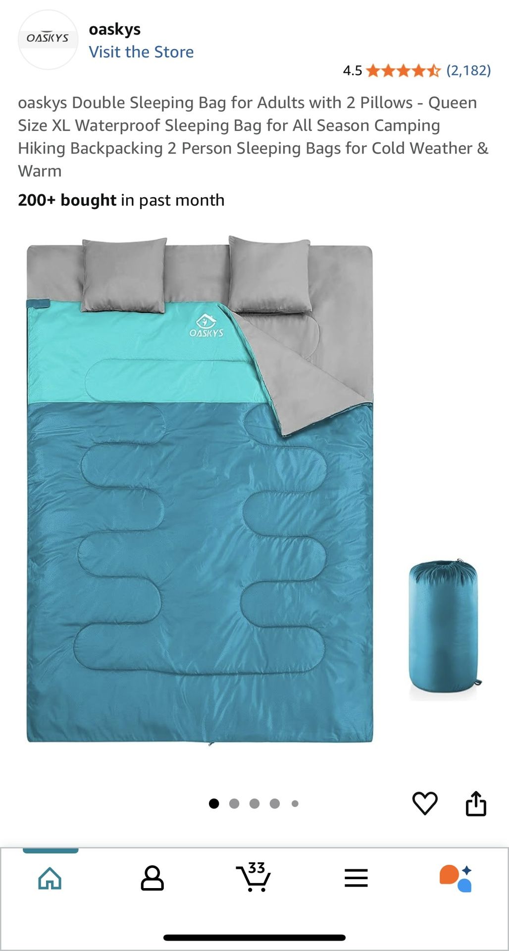 oaskys Double Sleeping Bag for Adults with 2 Pillows