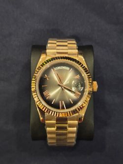 Mens Luxury Rose Gold Color Stainless Steel Watch Black Dial