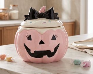 Halloween pink Pumking cookie jar decor