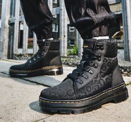 DR MARTENS COMBS WOMEN'S LEOPARD UTILITY BOOTS