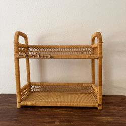 Two-Tier Wicker Rattan Shelf Organizer