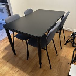 Black Dining Table + 4 Gray Chairs – Clean & Sturdy 