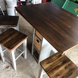 Real Wood High Table with Stools 