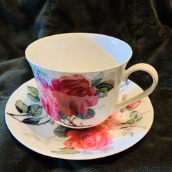 LARGE FINE BONE CHINA TEACUP & SAUCER