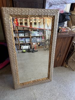 $60 Antique vintage gold silver gilded wall mirror