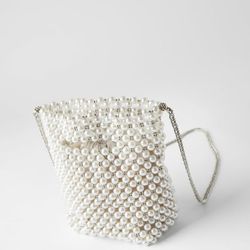 ZARA Pearl Beaded Mini Bag with Chain Strap and Inner Pouch 