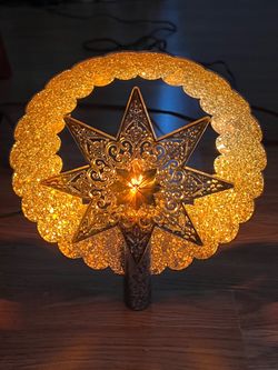 Vintage Jewel Brite Gold Silver Electric Christmas Tree Topper Star In Box Works