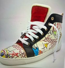 Christian Louboutin Louis Flat Graffiti High Top Sneakers Multicolor Leather