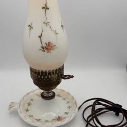 Vintage Milk Glass Electric Lamp Hand Painted Roses UL Inspected 1940s