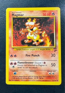 Magmar #51/130 uncommon Pokémon card from the Base Set 2 release by Wizards of the Coast