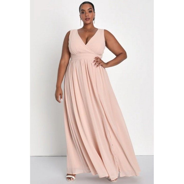 LULUS Thoughts of Hue Blush Surplice Maxi Dress 1X
