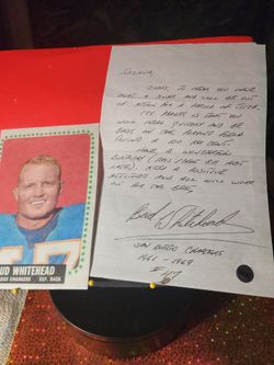 Bud Whitehead Signed Autographed Hand Written Inspirational Letter W/COA & print