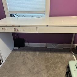 White Computer Desk With 2 Drawers
