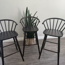 LUE BONA Wood Bar Stools with Semicircular Backrest, Espresso Farmhouse Barstools Set of 3, Modern Counter Height Bar Stools for Kitchen Island Pub, 3