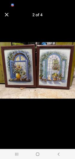 Pair of Framed Floral Window Scene Prints